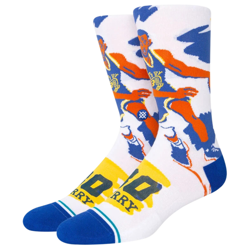 

Stance Mens Stephen Curry Stance Painted Player Crew Socks - Mens White/Blue/Yellow Size L