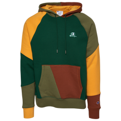 Men's - Champion Patchwork Classic Fleece Hoodie - Green/Brown