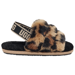 Girls' Toddler - UGG Fluff Yeah Slides - Black/Leopard