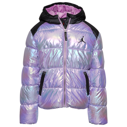 

Jordan Girls Jordan Glittered Shine Puffer Jacket - Girls' Grade School Violet Shock/Red/Black Size S