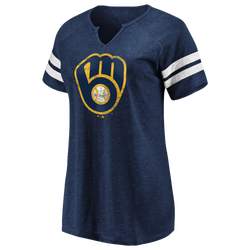 Women's - Fanatics Brewers Wordmark Notch Neck T-Shirt - Navy