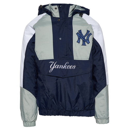 

Starter Mens New York Yankees Starter Yankees The Body Check Hooded Pullover - Mens Navy/Grey/White Size L