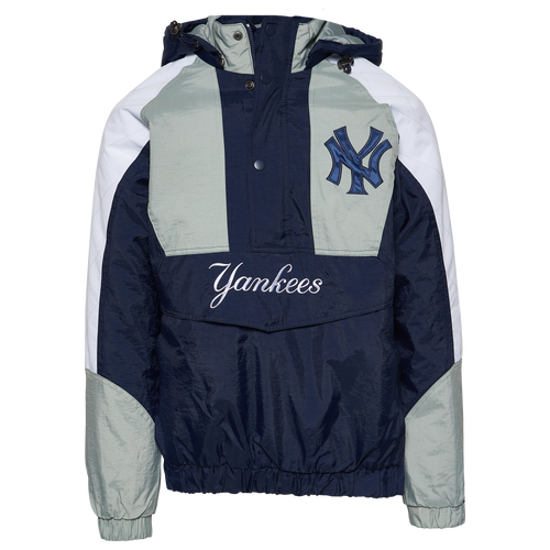 

Starter Mens New York Yankees Starter Yankees The Body Check Hooded Pullover - Mens Navy/Grey/White Size M