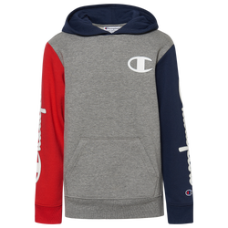 Youth - Champion Reverse Weave Colorblock Hoodie - Oxford Grey/Navy/Red