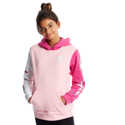 Youth - Champion Reverse Weave Colorblock Hoodie - Pink Candy/White