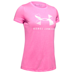Girls' Grade School - Under Armour Tech Graphic Big Logo T-Shirt - Pink Craze Medium Heather/White 