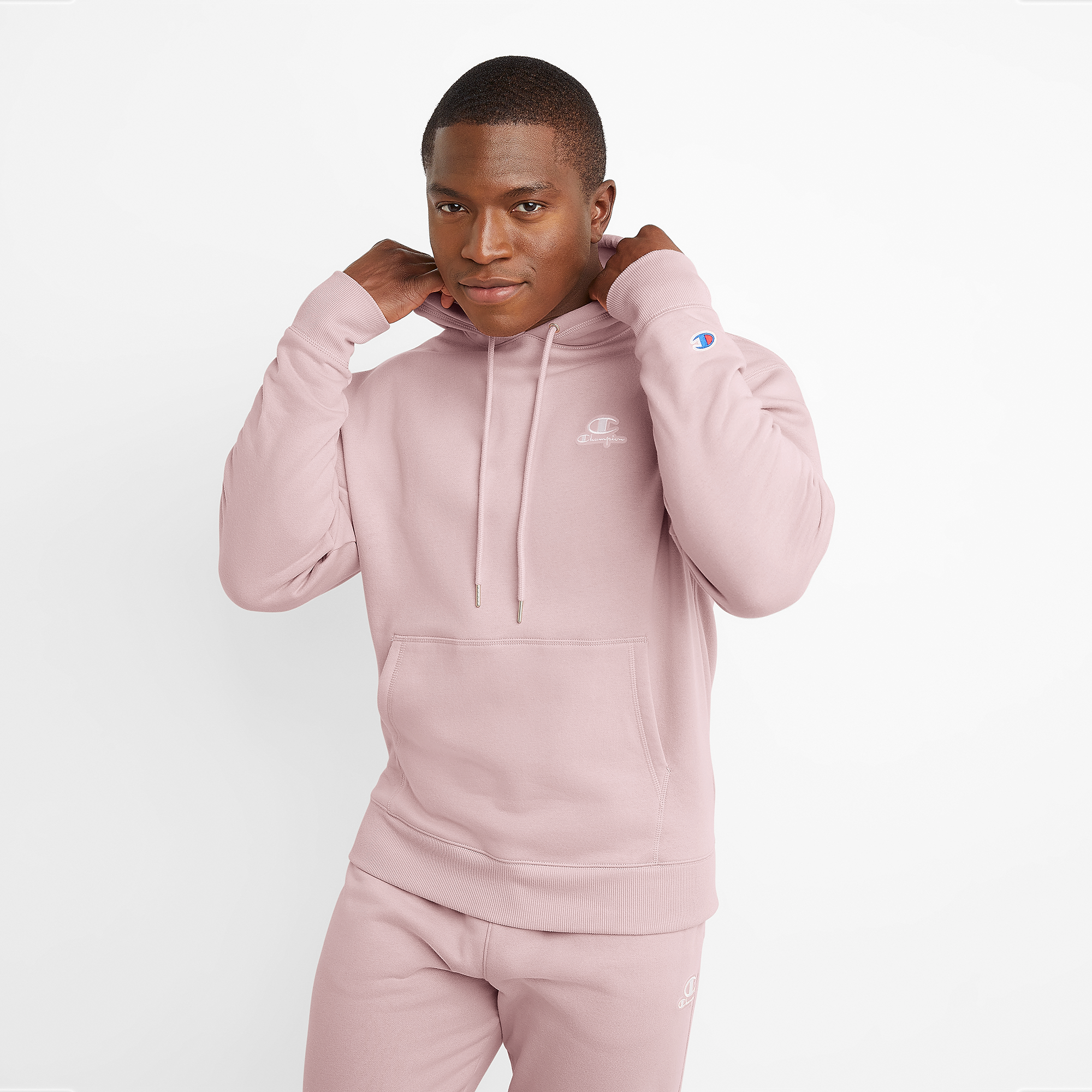 Pink hoodie best sale men's champion