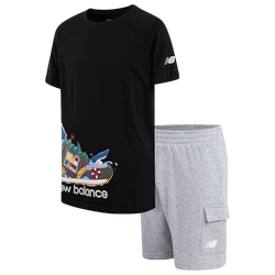 Boys' Preschool - New Balance 574 Shark T-Shirt and Cargo Shorts Set - Black/Grey Heather
