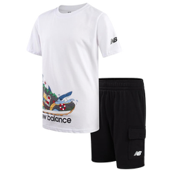 Boys' Preschool - New Balance 574 Shark T-Shirt and Cargo Shorts Set - White/Black