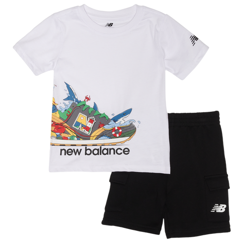 New Balance Boys   574 Shark T-shirt And Cargo Shorts Set In Black