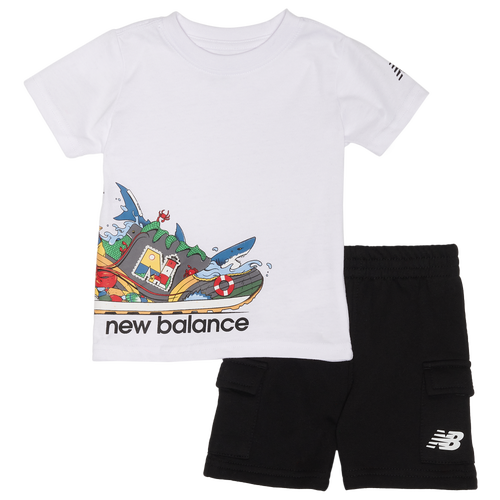 New Balance Boys   574 Shark T-shirt And Cargo Shorts Set In Black