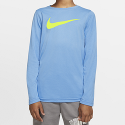 Boys' Grade School - Nike Dry Legend Swoosh Solid L/S T-Shirt - University Blue/Volt/Solid Swoosh
