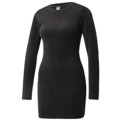 Women's - PUMA Velour Plus Size T7 Fitted Dress - Black/Black