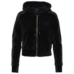 Women's - PUMA Velour Iconic T7 Fleece Hoodie - Black/Black