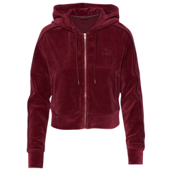 Women's - PUMA Velour Iconic T7 Fleece Hoodie - Maroon/Maroon