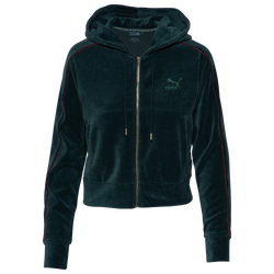 Women's - PUMA Velour Iconic T7 Fleece Hoodie - Green Gable/Green