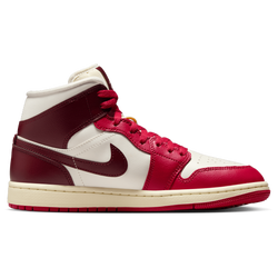 Women's - Jordan AJ 1 Mid  - Dark Team Red/Sail/Coconut Milk