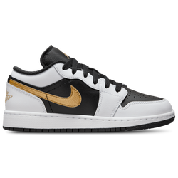 Boys' Grade School - Jordan AJ 1 Low - White/Black/Gold