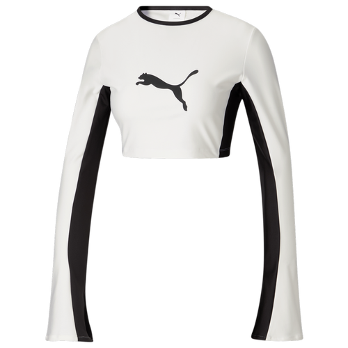 Puma Womens  X Lqs Cropped Long Sleeve T-shirt In White/black