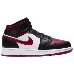 Girls' Grade School - Jordan AJ 1 Mid - Black/Noble Red/White
