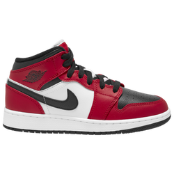 Boys' Grade School - Jordan AJ 1 Mid - Black/Black/Gym Red