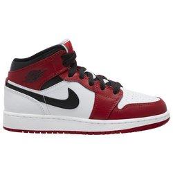 Boys' Grade School - Jordan AJ 1 Mid - White/Gym Red/Black