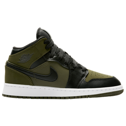 Girls' Grade School - Jordan AJ 1 Mid - Olive Canvas/Black/White
