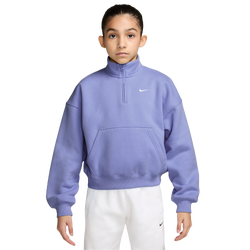 Girls' Grade School - Nike NSW Studio Fleece Quarter Zip OS Top  - Light Thistle/White