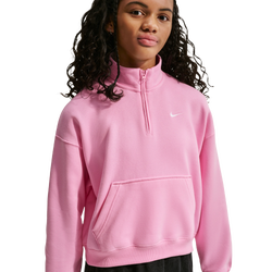 Girls' Grade School - Nike NSW Studio Fleece Quarter Zip OS Top  - White/Pink Rise
