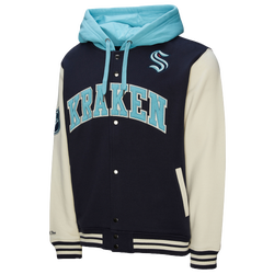 Men's - Mitchell & Ness Kraken Courtside Fleece Button Front Jacket - Navy