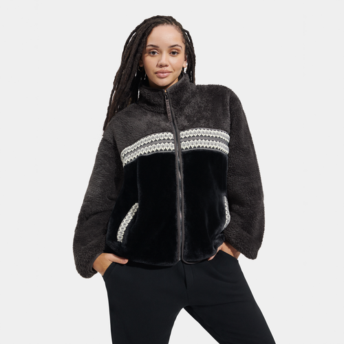 

UGG Womens UGG Marlene Sherpa Jacket H Braid - Womens Black/Heritage Braid Size L