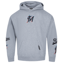 Men's - Pro Standard Marlins Living Large Drop Shoulder PO Hoodie - Black/Blue/Gray