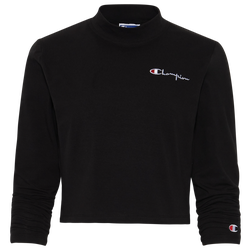 Women's - Champion Mock Long Sleeve Cropped T-Shirt - Black/White