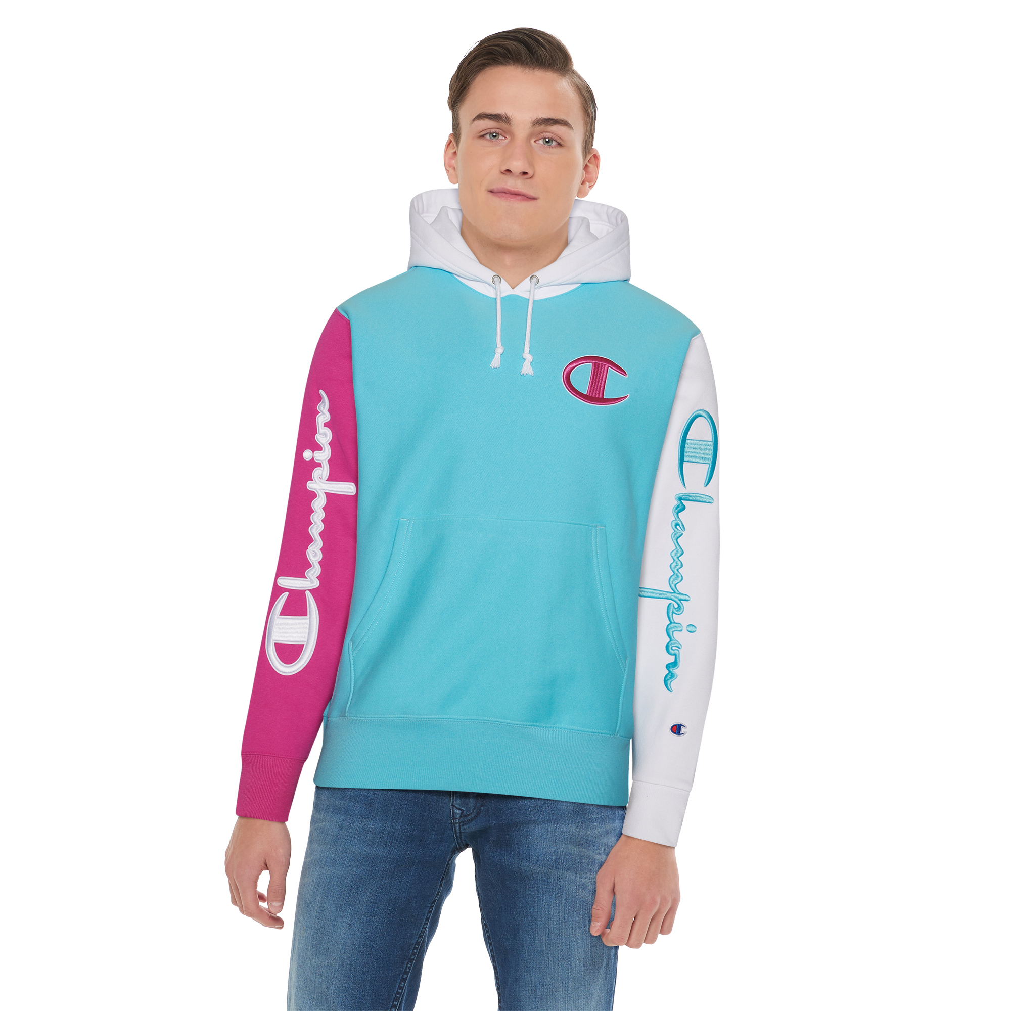 men's champion reverse weave colorblock hoodie