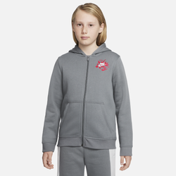 Boys' Grade School - Nike NSW Boxy FZ Sleeve GRX Hoodie - Siren Grey/Siren Red