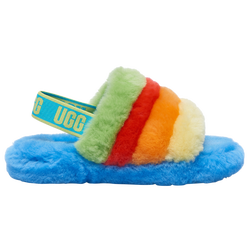 Girls' Grade School - UGG Fluff Yeah Slide - Blue/Green/Red