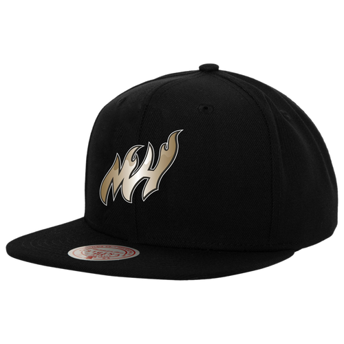 

Mitchell & Ness Mens Miami Heat Mitchell & Ness Heat Metallic Pop Snapback - Mens Black/White Size One Size