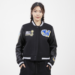 Women's - Pro Standard Warriors NBA Mash Up Wool Varsity Jacket - Black/Blue