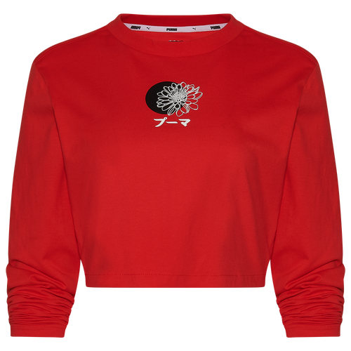 Puma Womens Tribes Long Sleeve T Shirt In Red Black Modesens