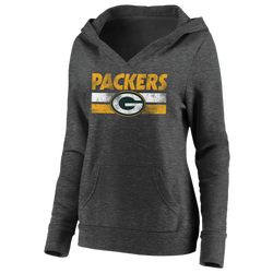 Women's - Fanatics Packers First String V-Neck Pullover Hoodie - Heathered Charcoal/Heathered Charcoal