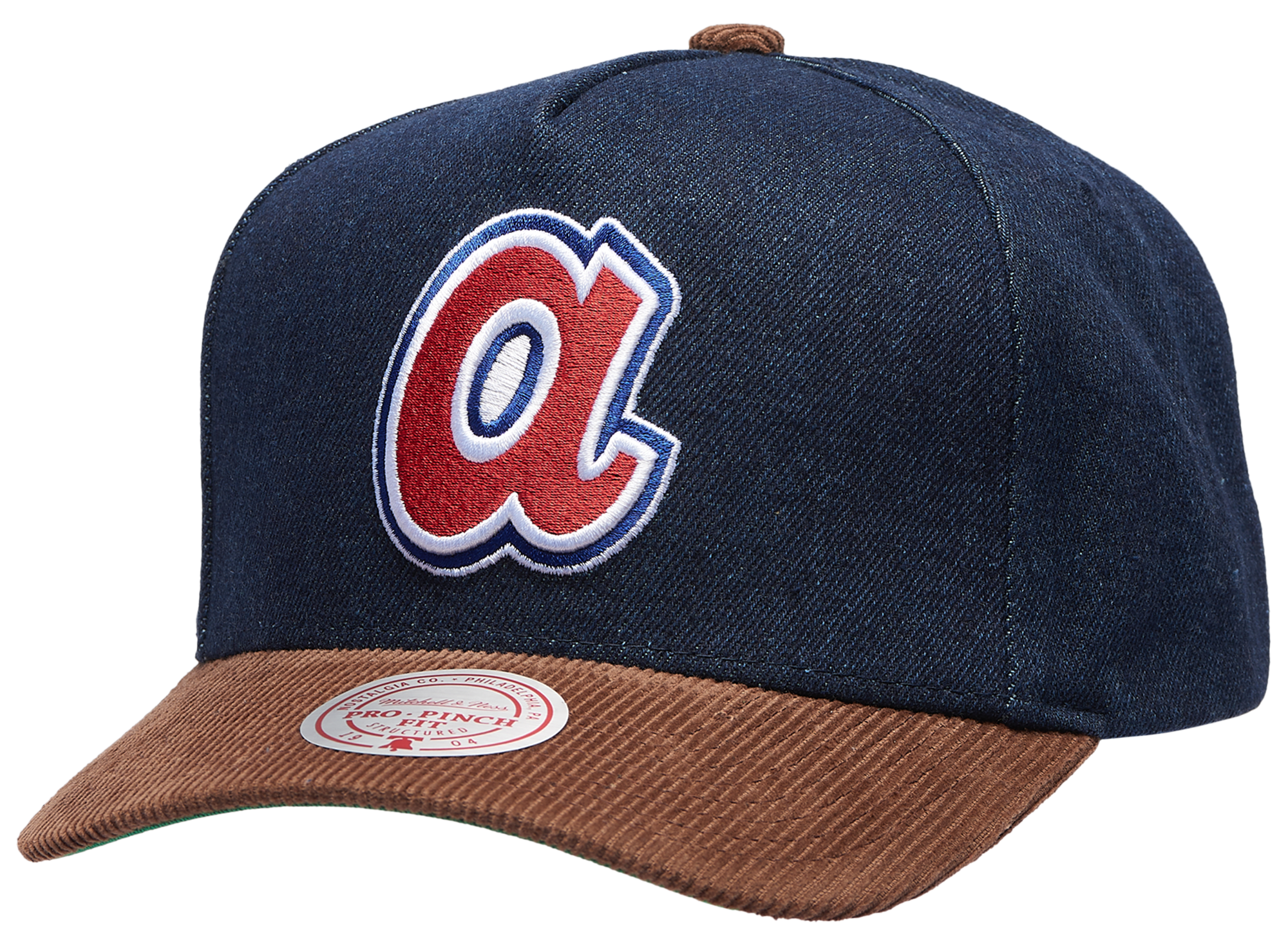 Mitchell & Ness Braves Denim Cord Pro Pinch Cap - Adult