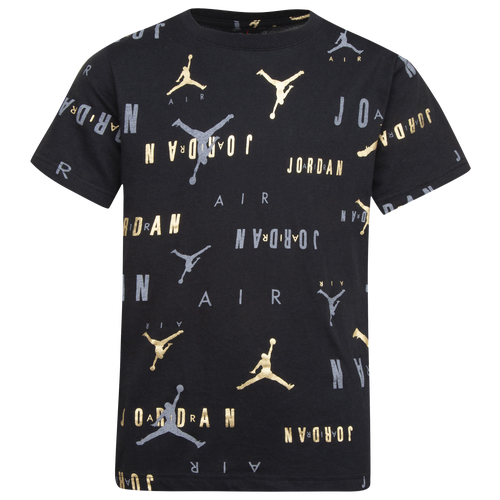 

Boys Jordan Jordan Shine AOP T-Shirt - Boys' Grade School Gold/Grey/Black Size M