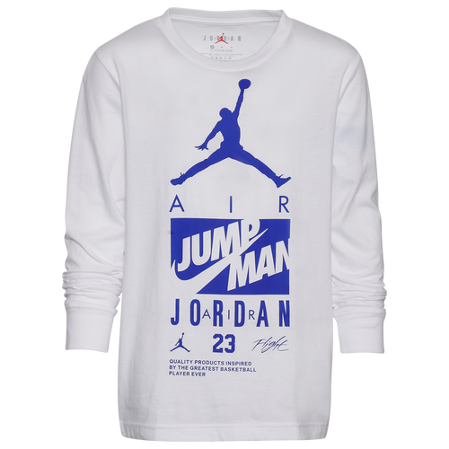 

Jordan Boys Jordan Rise Above Long Sleeve T-Shirt - Boys' Grade School White/Blue Size M