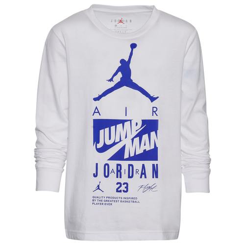 

Jordan Boys Jordan Rise Above Long Sleeve T-Shirt - Boys' Grade School White/Blue Size L