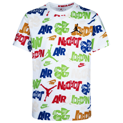 

Boys Jordan Jordan Messy Room AOP Short Sleeve T-Shirt - Boys' Grade School White/Red Size XL
