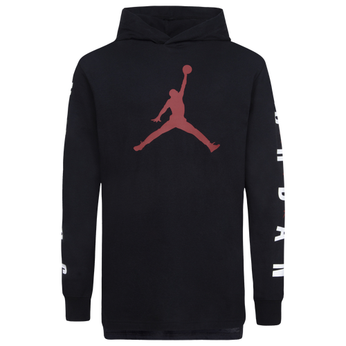 

Jordan Boys Jordan Hooded Longsleeve T-Shirt - Boys' Grade School Black/White/Red Size M