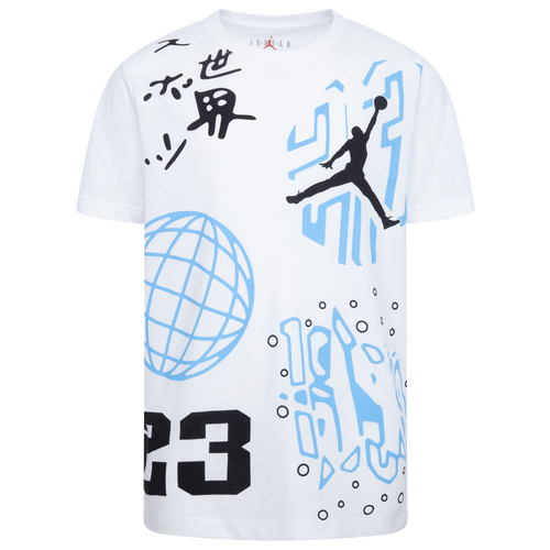 

Boys Jordan Jordan AJ 9 1994 Globe T-Shirt - Boys' Grade School White/Carolina Size XL