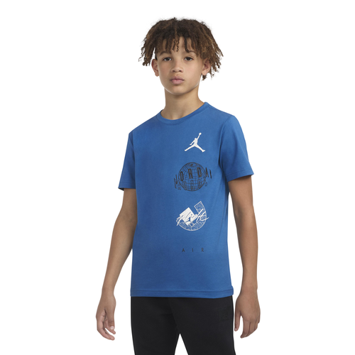 

Boys Jordan Jordan Air Globe Short Sleeve T-Shirt - Boys' Grade School Blue/White Size M