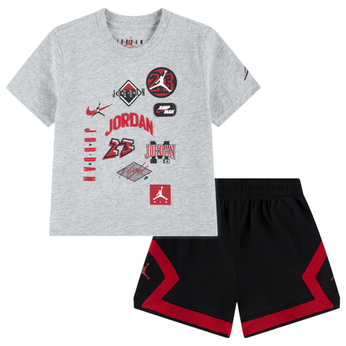 BOYS - Jordan Dynasty Patch T-Shirt Shorts Set - Grey/Black