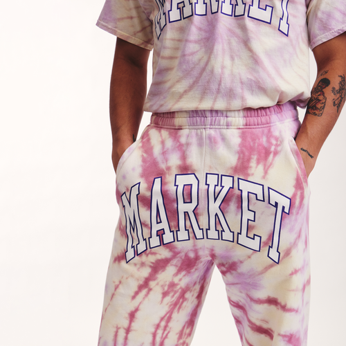 

Market Mens Market Boarder Arc Tie Dye Fleece Pants - Mens Pink/Green Size S